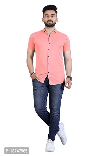 JEEVAAN-Men's Lycra Colour Shirt (Large, Light Orange)-thumb3