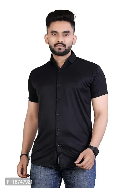 JEEVAAN-Men's Lycra Colour Shirt (Medium, Black)