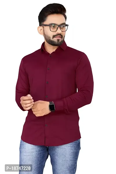 JEEVAAN - THE PERFECT FASHION Lycra Men's Regular Fit Formal Shirt (X-Large, Maroon)