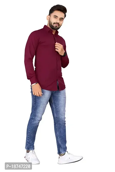 JEEVAAN - THE PERFECT FASHION Lycra Men's Regular Fit Formal Shirt (X-Large, Maroon)-thumb2