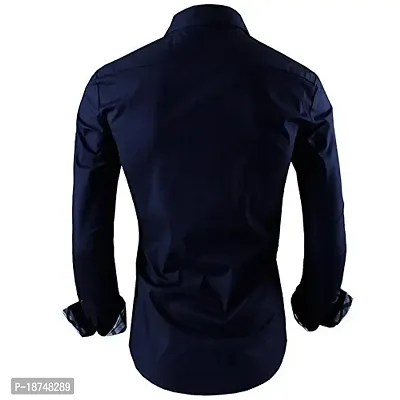 JEEVAAN-Men's Cotton Colour Shirt (X-Large, Navy Blue)-thumb2
