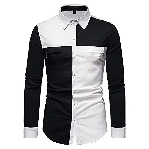 Mens Cotton Solid Long Sleeves Slim Fit Casual Shirt