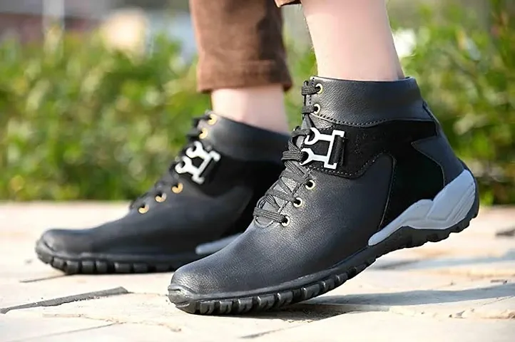 Men Classic Black Synthetic Flat Boots
