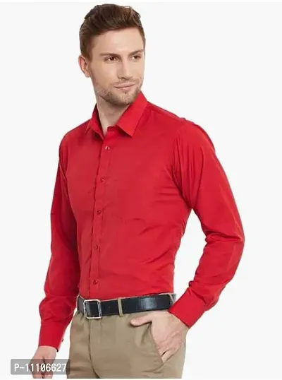 Reliable Red Cotton Solid Long Sleeves Casual Shirts For Men-thumb2