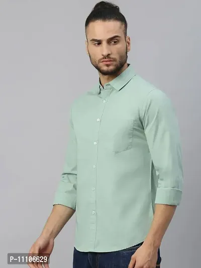 Reliable Green Cotton Solid Long Sleeves Casual Shirts For Men-thumb2