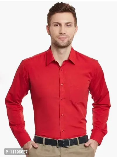 Reliable Red Cotton Solid Long Sleeves Casual Shirts For Men-thumb0