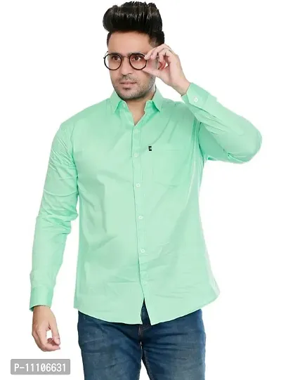 Reliable Turquoise Cotton Solid Long Sleeves Casual Shirts For Men