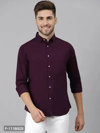 Reliable Purple Cotton Solid Long Sleeves Casual Shirts For Men-thumb0