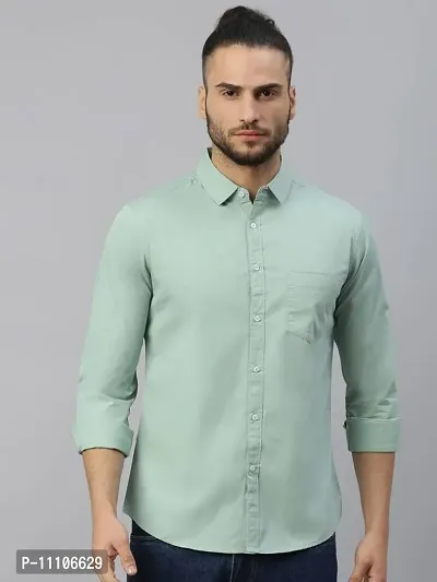 Reliable Green Cotton Solid Long Sleeves Casual Shirts For Men-thumb0