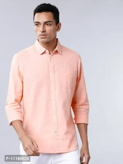 Reliable Peach Cotton Solid Long Sleeves Casual Shirts For Men