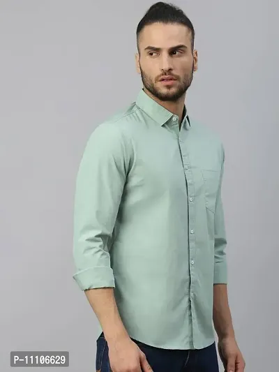 Reliable Green Cotton Solid Long Sleeves Casual Shirts For Men-thumb3