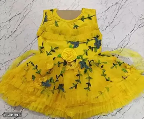 Fancy Yellow Net Frocks Dresses For Girls-thumb0