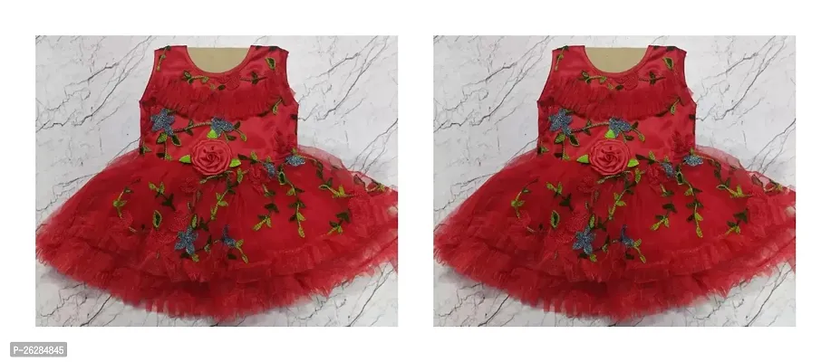 Fancy Red Cotton Blend Frocks Dresses For Girls Pack Of 2