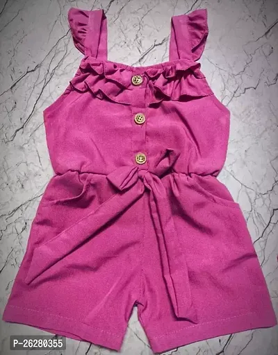 Designer Pink Cotton Blend Solid Basic Jumpsuit For Girls-thumb0