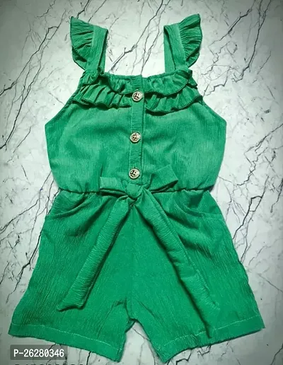 Designer Green Cotton Blend Solid Basic Jumpsuit For Girls