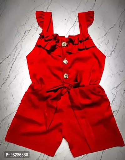 Designer Red Cotton Blend Solid Basic Jumpsuit For Girls-thumb0