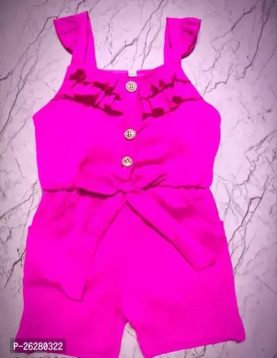 Designer Pink Cotton Blend Solid Basic Jumpsuit For Girls