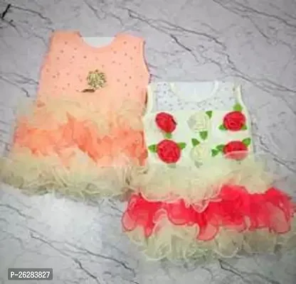 Fancy Multicoloured Net Frocks Dresses For Girls Pack Of 2-thumb0
