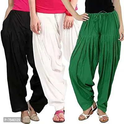 SwaNit Readymade Cotton Patiala Salwars for Women, Black,White,Green (Free Size, Pack of 3)