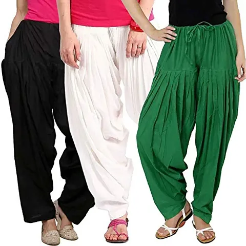 SwaNit Readymade Patiala Salwars for Women, Black,White,Green (Free Size, Pack of 3)