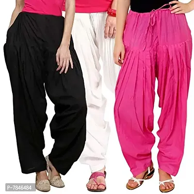 SwaNit Readymade Cotton Patiala Salwars for Women, Black,White,Pink (Free Size, Pack of 3)-thumb0