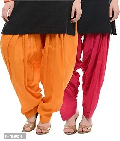 SwaNit Readymade Cotton Patiala Salwars for Women, Orange, Pink (Free Size, Pack of 2)-thumb0