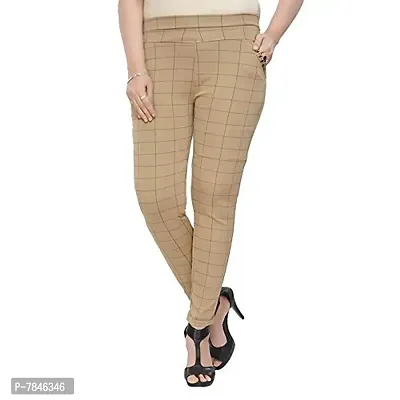 SwaNit Soft and Stretchable Jegging for Women/Girls/Check Pattern Jegging - Free Size Beige