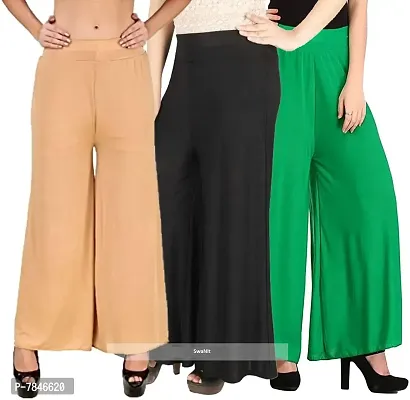 SwaNit Women's Loose Fit Palazzo (Pack of 3) (SDMP1-SBG3_Multicolored_Free Size)-thumb0