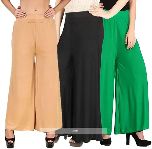 JODHPURS Women's Lycra Relaxed Fit Wide Leg Stylish and Comfortable Palazzo Pants (Combo Pack of 3) (P3_1026)