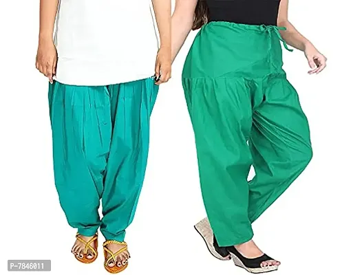 SwaNit Readymade Cotton Patiala Salwars for Women, Rama Green, Green (Free Size, Pack of 2)-thumb0