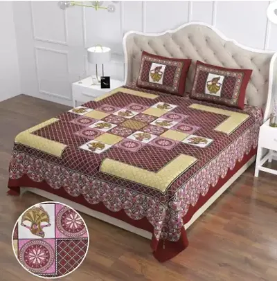 Printed Cotton Double Bedsheet with 2 Pillow Cover