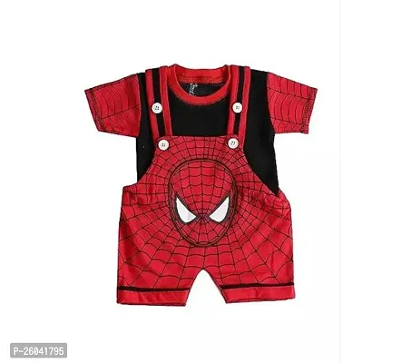 Fabulous Red Cotton Printed Dungaree Set For Boys-thumb0