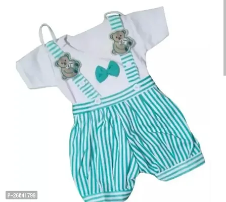 Fabulous Turquoise Cotton Printed Dungaree Set For Boys-thumb0