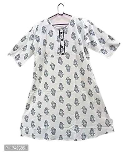 Stylish Cotton White Round Neck 3/4 Sleeve Printed Kurta With Lining Set For Women-thumb0