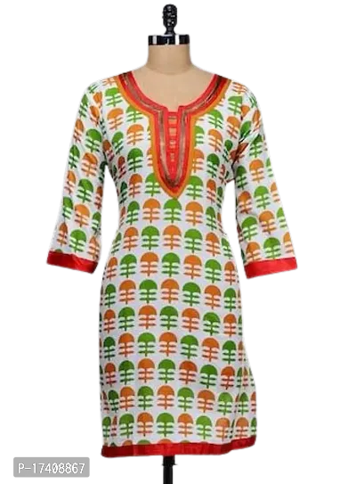 Stylish Cotton Multicoloured Round Neck 3/4 Sleeve Printed Kurta With Lining Set For Women-thumb0