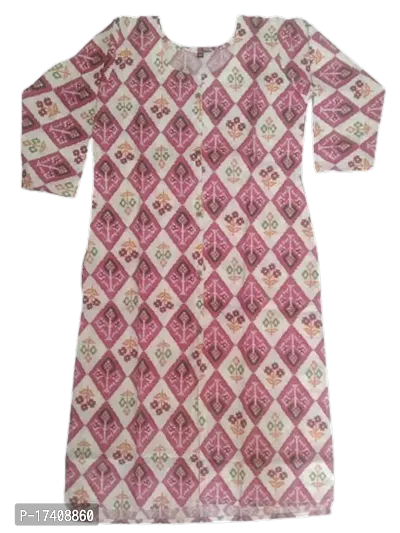 Stylish Cotton Multicoloured Round Neck 3/4 Sleeve Printed Kurta With Lining Set For Women