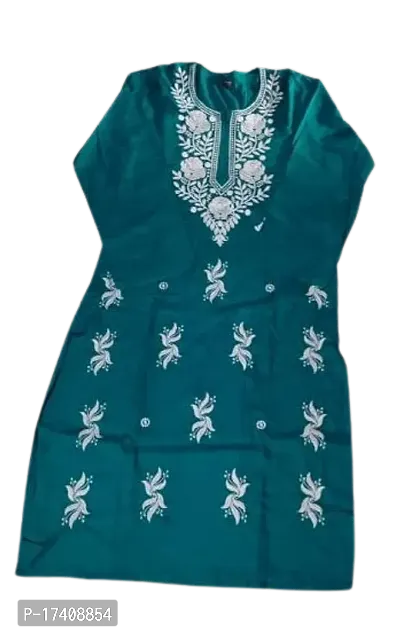 Stylish Cotton Green Round Neck 3/4 Sleeve Embroidered Kurta With Lining Set For Women-thumb0