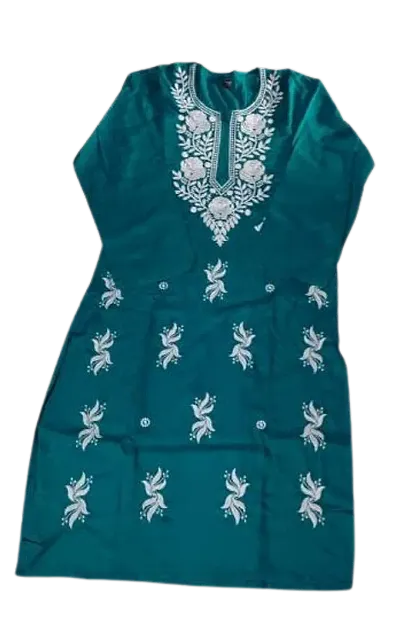 Stylish Round Neck 3/4 Sleeve Embroidered Kurta With Lining Set For Women