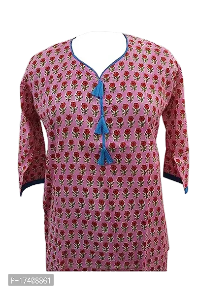 Stylish Cotton Pink Sweetheart Neck 3/4 Sleeve Floral Print Kurta With Lining Set For Women