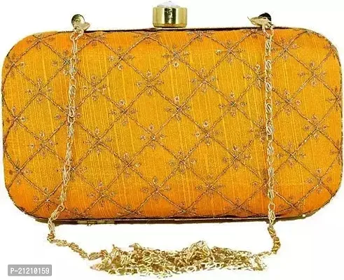 Stylish Yellow PU Embroidered Clutches For Women-thumb0