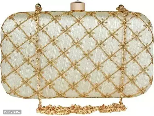 Stylish White PU Embroidered Clutches For Women