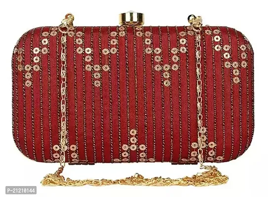 Stylish Maroon Fabric Embroidered Clutches For Women