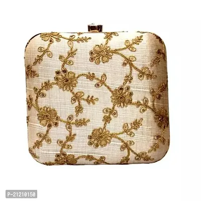 Stylish Beige Fabric Embroidered Clutches For Women