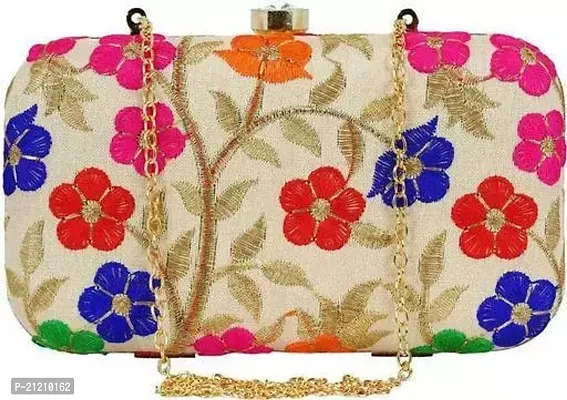 Stylish Beige Synthetic Embroidered Clutches For Women-thumb0