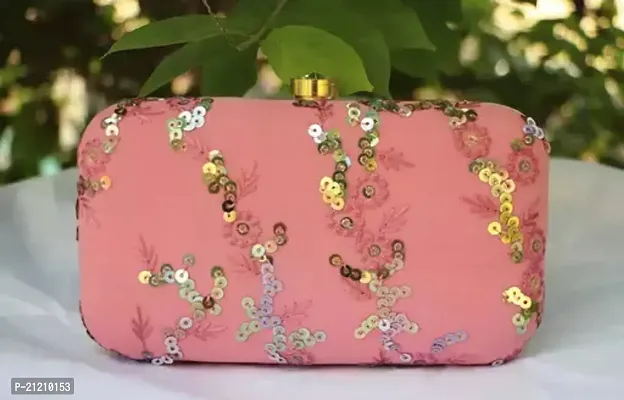 Stylish Pink Fabric Embroidered Clutches For Women