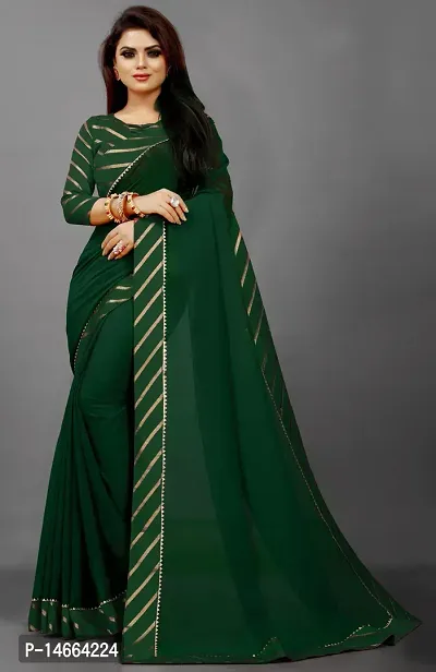 Stylish Cotton Blend Green  Saree with Blouse piece-thumb0