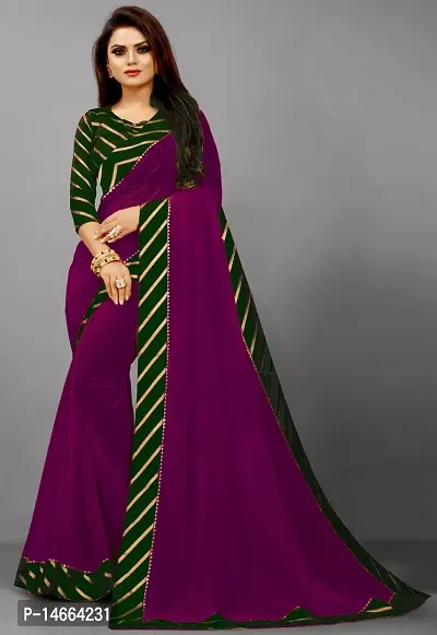 Stylish Cotton Blend Purple  Saree with Blouse piece-thumb0