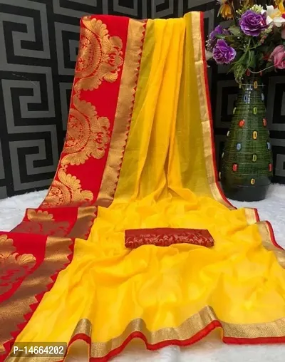 Stylish Art Silk Yellow  Saree with Blouse piece-thumb0