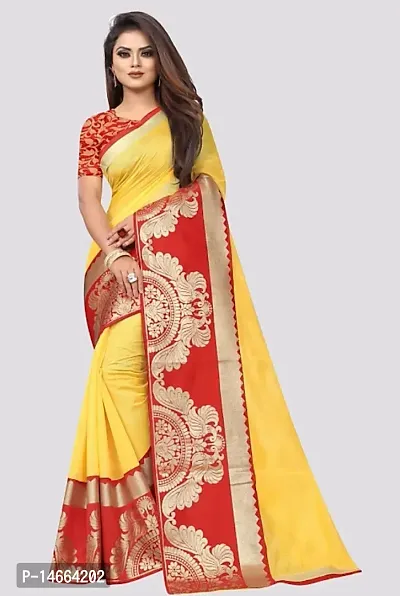 Stylish Art Silk Yellow  Saree with Blouse piece-thumb2