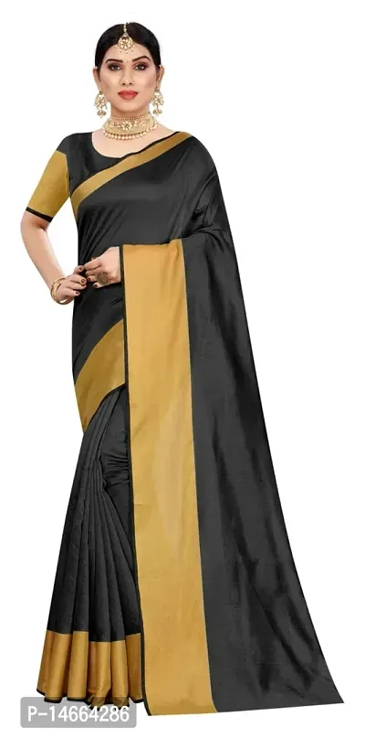 Stylish Cotton Blend Black  Saree with Blouse piece-thumb0